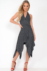 Black Polka Dot Halterneck Tiered Hem Dress - Cailie
