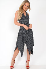 Black Polka Dot Halterneck Tiered Hem Dress - Cailie