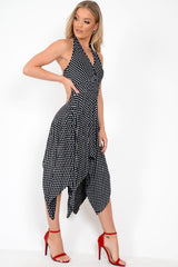 Black Polka Dot Halterneck Tiered Hem Dress - Cailie
