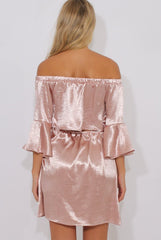 Pink Metallic Bardot Bell Sleeve Open Back Dress - Cairo