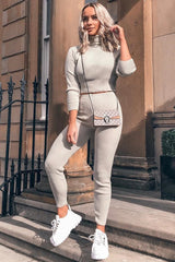 Stone Rib Crop Jumper Loungewear Set - Ayriana