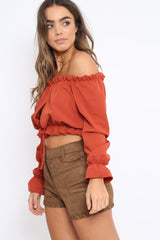 Rust Key Hole Bust Crop Top - Caitie
