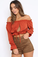Rust Key Hole Bust Crop Top - Caitie