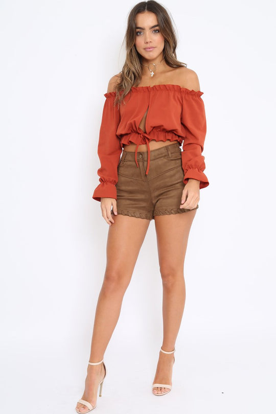 Rust Key Hole Bust Crop Top - Caitie
