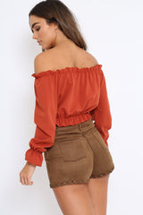 Rust Key Hole Bust Crop Top - Caitie