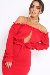 Red Key Hole Bust Crop Top - Caitie