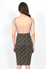 Caitlin Black & Gold Backless Bodycon Midi Dress
