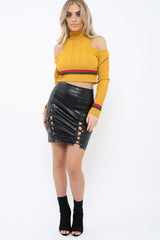 Mustard Cold Shoulder Jumper with Stripe Detail - Cala