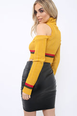 Mustard Cold Shoulder Jumper with Stripe Detail - Cala