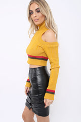Mustard Cold Shoulder Jumper with Stripe Detail - Cala