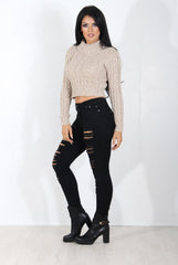Callie Beige Cowl Neck Crop Jumper