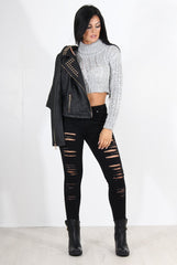 Callie Grey Cowl Neck Crop Jumper