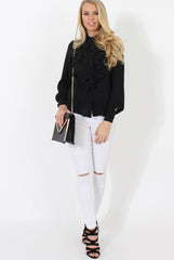 Black Frill Front Blouse - Camille