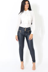 White Frill Front Blouse - Camille