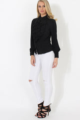 Black Frill Front Blouse - Camille