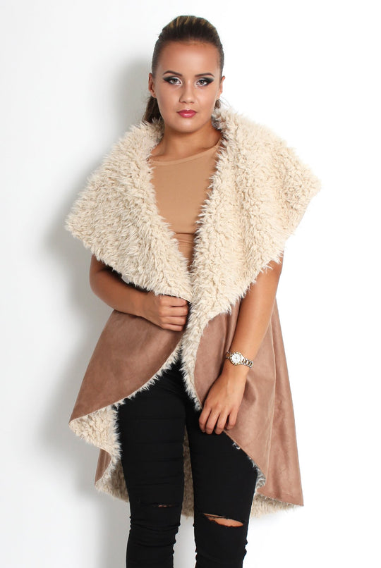 Marissa Camel Suede Fur Lined Gillet
