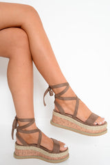 Mocha Faux Suede Lace Up Platform Wedges - Camara