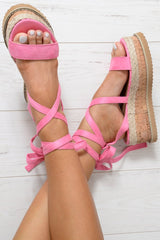 Pink Lace Up Platform Wedges - Camara