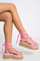 Pink Lace Up Platform Wedges - Camara
