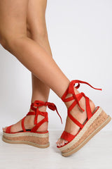 Red Lace Up Platform Wedges - Camara