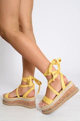 Yellow Lace Up Platform Wedges - Camara