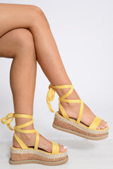 Yellow Lace Up Platform Wedges - Camara