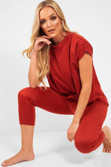 Rust Short Sleeve Crop Jogger Loungewear Set - Aarian