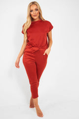 Rust Short Sleeve Crop Jogger Loungewear Set - Aarian