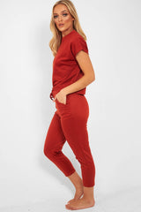 Rust Short Sleeve Crop Jogger Loungewear Set - Aarian