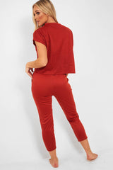 Rust Short Sleeve Crop Jogger Loungewear Set - Aarian
