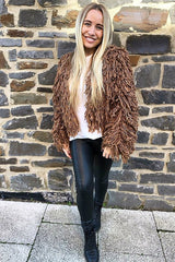 Camel Crop Shaggy Jacket - Idelle
