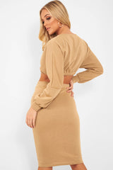 Camel Cropped Jumper and Skirt Co-ord - Heidi