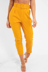Mustard Belted Tapered Peg Trousers - Jessika