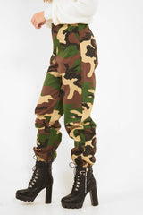Brown Camo Print Denim Cuffed Cargo Trousers - Aryan