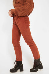 Rust Corduroy Belted Tapered Trousers - Janelle