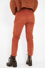 Rust Corduroy Belted Tapered Trousers - Janelle