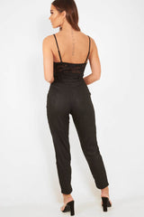 Khaki Snake Print Lace Panelled Bodysuit - Lenya