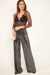 Black Dobby Mesh Low Cut Bodysuit - Tamara