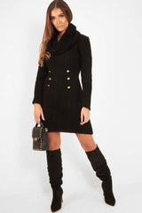 Black Button Front Roll Neck Jumper Dress - Ericka
