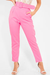 Pink Belted Tapered Peg Trousers - Jessika