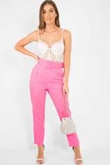 Pink Belted Tapered Peg Trousers - Jessika