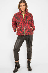 Red Leopard Print Puffer Coat - Shona