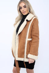 Camel Faux Shearling Coat - Scarlett