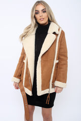 Camel Faux Shearling Coat - Scarlett