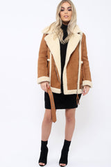Camel Faux Shearling Coat - Scarlett