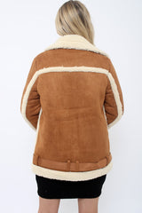 Camel Faux Shearling Coat - Scarlett