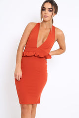Rust Racer Back Frill Midi Dress - Camilla