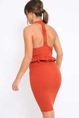 Rust Racer Back Frill Midi Dress - Camilla