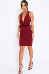 Wine Racer Back Frill Midi Dress - Camilla