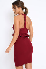 Wine Racer Back Frill Midi Dress - Camilla